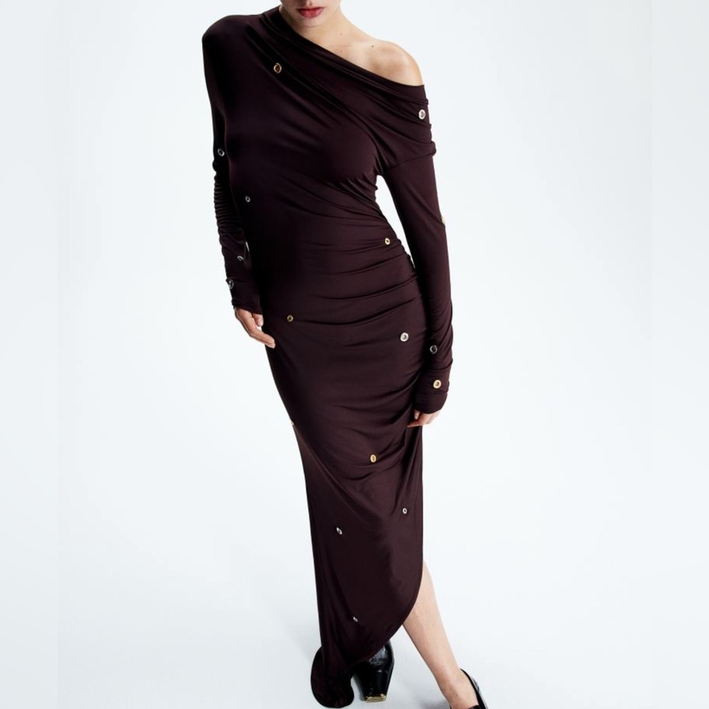EYELET-DETAIL ASYMMETRIC DRESS NO OFFERS - Picture 1 of 10